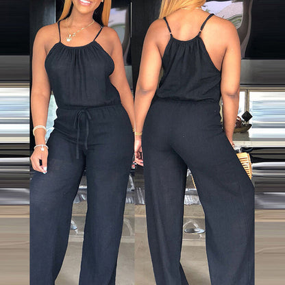 ✨☁️Combinaison d'été sans manches à cordon coulissant à la taille pour femme👗