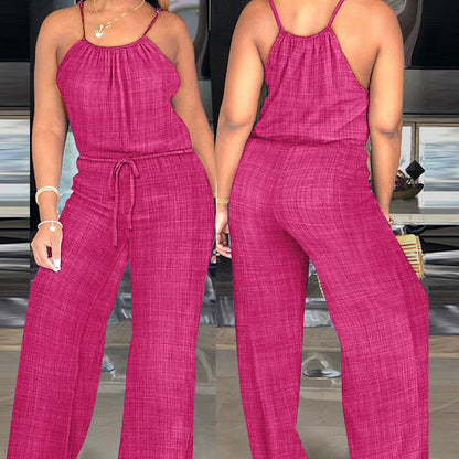 ✨☁️Combinaison d'été sans manches à cordon coulissant à la taille pour femme👗
