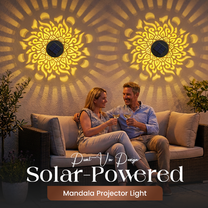 🌞 55 % DE RÉDUCTION MAINTENANT ! 🌀 Lampe solaire mandala – Projection de motifs époustouflants, design 2 en 1 pour sol et mur, étanche IP65, allumage/extinction automatique 🌿
