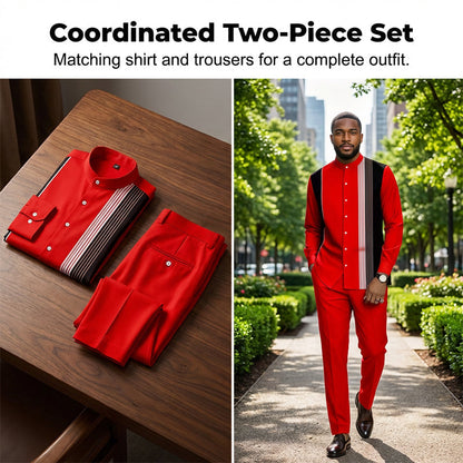 📢📢50 % de réduction !! ⏰Ensemble 2 pièces homme chemise rayée et pantalon – style sans effort