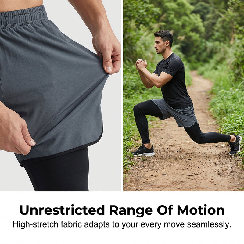 🏃‍♂️50% de réduction 👖 Collant de running 2-en-1 avec short pour homme – Respirant, anti-frottement & poche pour téléphone – parfait pour le sport 📱