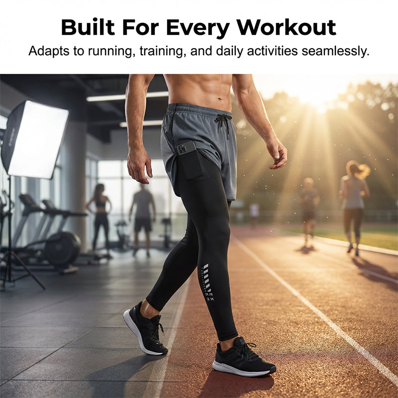 🏃‍♂️50% de réduction 👖 Collant de running 2-en-1 avec short pour homme – Respirant, anti-frottement & poche pour téléphone – parfait pour le sport 📱
