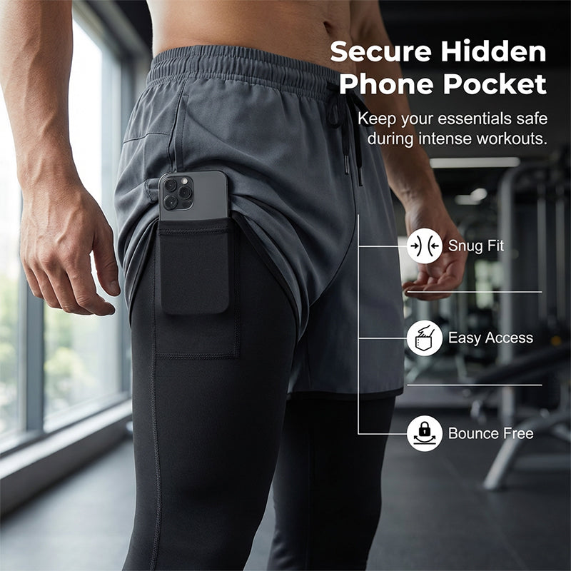🏃‍♂️50% de réduction 👖 Collant de running 2-en-1 avec short pour homme – Respirant, anti-frottement & poche pour téléphone – parfait pour le sport 📱