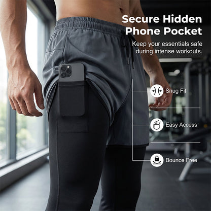 🏃‍♂️50% de réduction 👖 Collant de running 2-en-1 avec short pour homme – Respirant, anti-frottement & poche pour téléphone – parfait pour le sport 📱