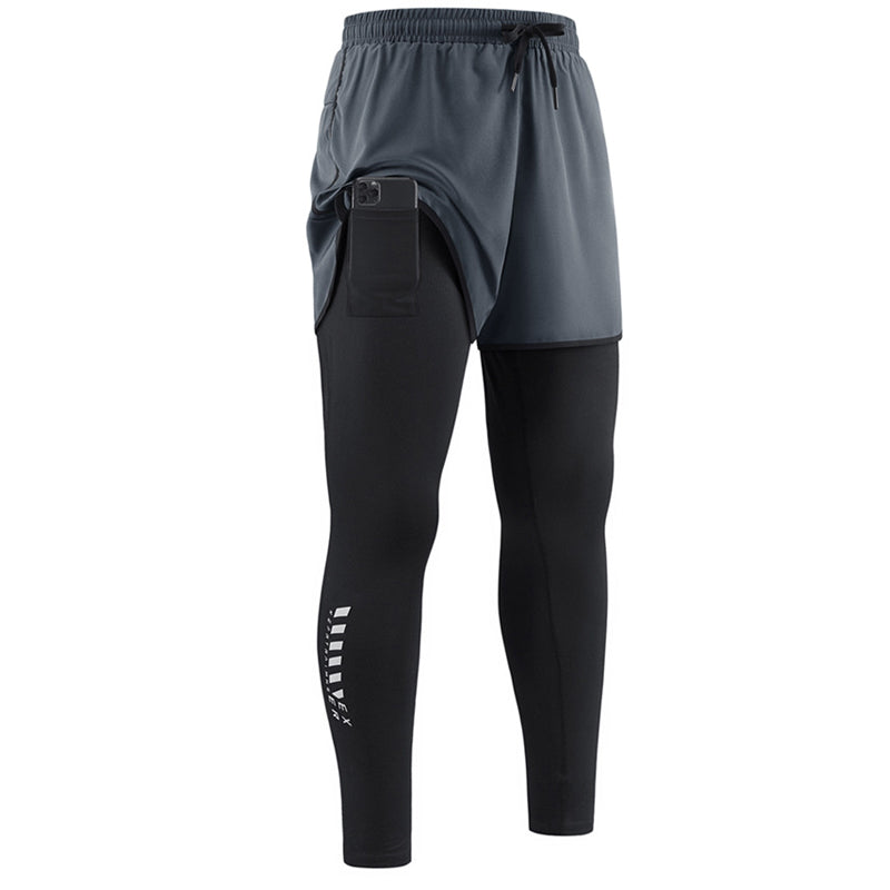 🏃‍♂️50% de réduction 👖 Collant de running 2-en-1 avec short pour homme – Respirant, anti-frottement & poche pour téléphone – parfait pour le sport 📱