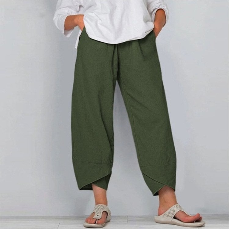 💎💃 PROMO -50% ! Pantalon Femme Coton & Lin – Coupe Large, Taille Élastiquée & Respirant (Kaki/Gris/Vert/Noir/Bleu Marine, S-5XL)