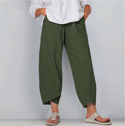 💎💃 PROMO -50% ! Pantalon Femme Coton & Lin – Coupe Large, Taille Élastiquée & Respirant (Kaki/Gris/Vert/Noir/Bleu Marine, S-5XL)