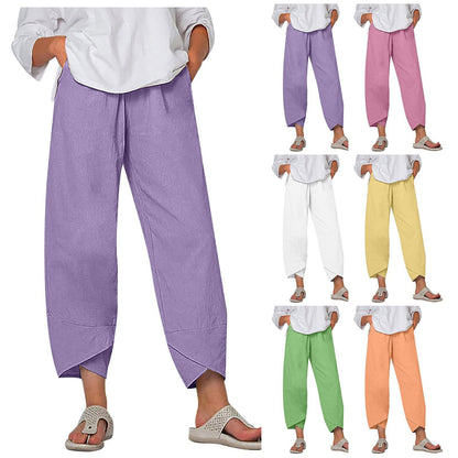 💎💃 PROMO -50% ! Pantalon Femme Coton & Lin – Coupe Large, Taille Élastiquée & Respirant (Kaki/Gris/Vert/Noir/Bleu Marine, S-5XL)