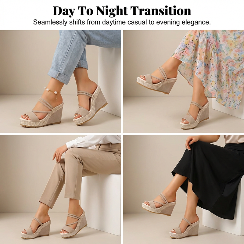 👡🌟 PROMO FLASH 50% ! Sandales Femme à Talons Compensés – Design Élégant, Semelle Cloutée, Hauteur 10cm, Bride de Cheville, 6 Couleurs, 36-43, Parfaites pour Vacances & Soirées 🌴