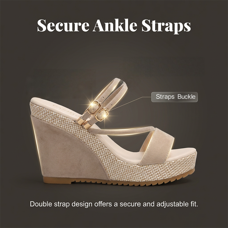 👡🌟 PROMO FLASH 50% ! Sandales Femme à Talons Compensés – Design Élégant, Semelle Cloutée, Hauteur 10cm, Bride de Cheville, 6 Couleurs, 36-43, Parfaites pour Vacances & Soirées 🌴