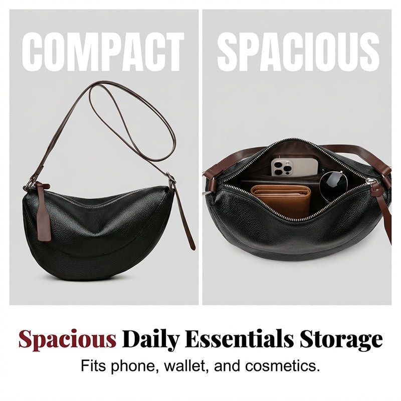 👜 50% DE RÉDUCTION 🌙 Sac croissant minimaliste en cuir véritable – Design épuré, bandoulière réglable & cuir doux – Idéal pour le quotidien ou les soirées – élégant et spacieux ✨