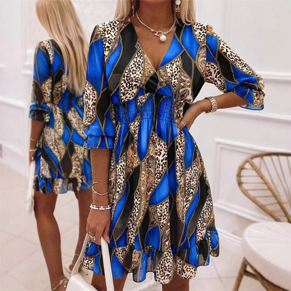📢📢60 % DE RÉDUCTION !!!⏰Robe trapèze à col en V et ourlet à volants, imprimé floral, pour femme