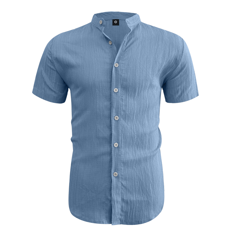 👕 50 % DE RÉDUCTION ! ☀️ Chemise d'été à manches courtes et col montant pour homme – Confortable, respirante et parfaite pour les chaudes journées d'été 🔥