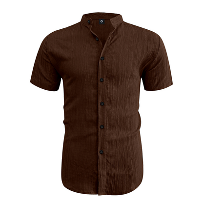 👕 50 % DE RÉDUCTION ! ☀️ Chemise d'été à manches courtes et col montant pour homme – Confortable, respirante et parfaite pour les chaudes journées d'été 🔥