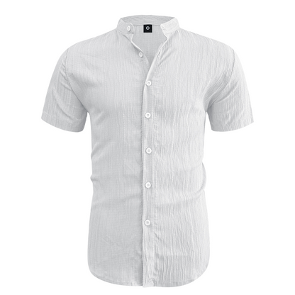 👕 50 % DE RÉDUCTION ! ☀️ Chemise d'été à manches courtes et col montant pour homme – Confortable, respirante et parfaite pour les chaudes journées d'été 🔥