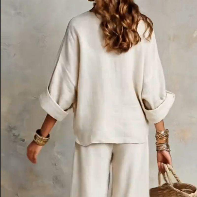 ✨🔥👒 PROMO FLASH -50% ! Ensemble 2 Pièces Femme – Haut Col V & Pantalon Large, Tissu Polyester/Élasthanne, 2 Couleurs, S-5XL, Style Chic
