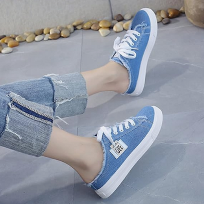👟 ⏰OFFRE LIMITÉE : 50 % DE RÉDUCTION !👖 Baskets Mules en Jean pour Femme – Enfiler Facile, Semelle Confortable & Parfaites Pour Un Look Décontracté Et Estival ☀️