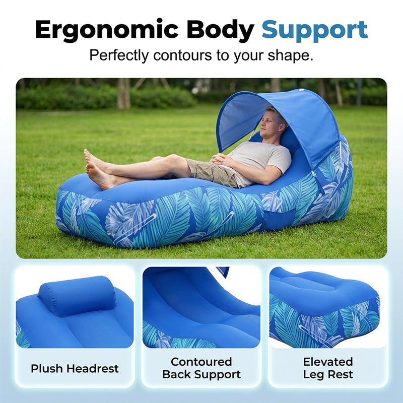 ⏳Spécial à durée limitée⏰Chaise longue gonflable sans effort avec pare-soleil🏖️