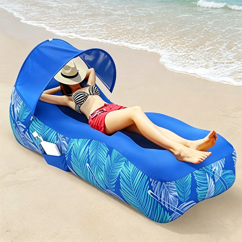 ⏳Spécial à durée limitée⏰Chaise longue gonflable sans effort avec pare-soleil🏖️