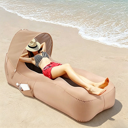 ⏳Spécial à durée limitée⏰Chaise longue gonflable sans effort avec pare-soleil🏖️