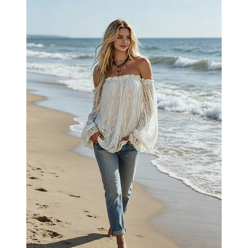 🌸 Robe Bohème Fleurie à Col V – Manches Longues, Taille Cintrée & Fluide, Idéale Été Plage & Cérémonie ✨