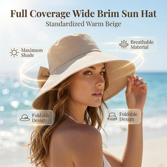 ☀️ Chapeau de Soleil Femme Large Bord | 🎀 Nœud Élégant & Pliable | 🏖️ Protection UV Respirante pour Été