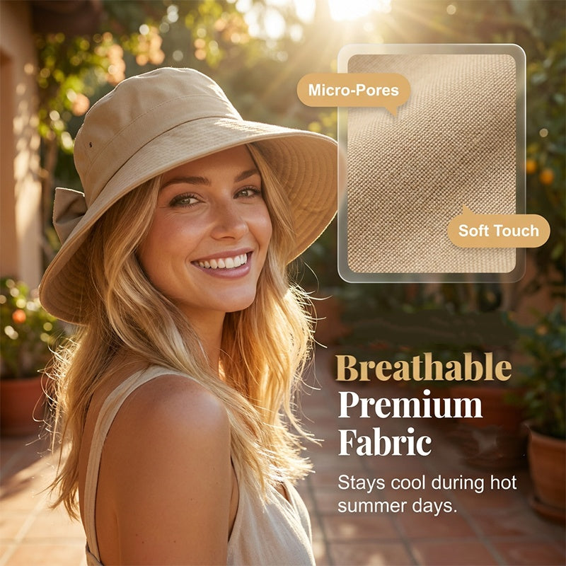 ☀️ Chapeau de Soleil Femme Large Bord | 🎀 Nœud Élégant & Pliable | 🏖️ Protection UV Respirante pour Été