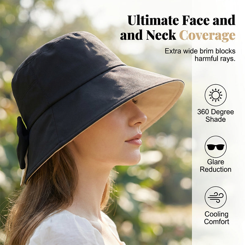 ☀️ Chapeau de Soleil Femme Large Bord | 🎀 Nœud Élégant & Pliable | 🏖️ Protection UV Respirante pour Été