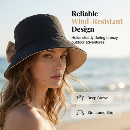 ☀️ Chapeau de Soleil Femme Large Bord | 🎀 Nœud Élégant & Pliable | 🏖️ Protection UV Respirante pour Été