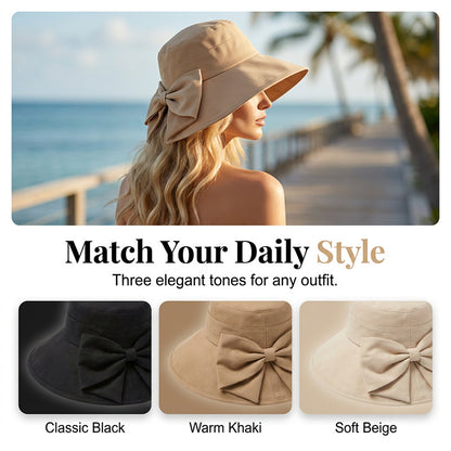 ☀️ Chapeau de Soleil Femme Large Bord | 🎀 Nœud Élégant & Pliable | 🏖️ Protection UV Respirante pour Été