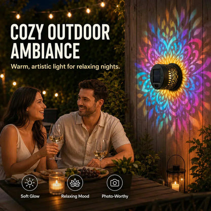 🌞 55 % DE RÉDUCTION MAINTENANT ! 🌀 Lampe solaire mandala – Projection de motifs époustouflants, design 2 en 1 pour sol et mur, étanche IP65, allumage/extinction automatique 🌿