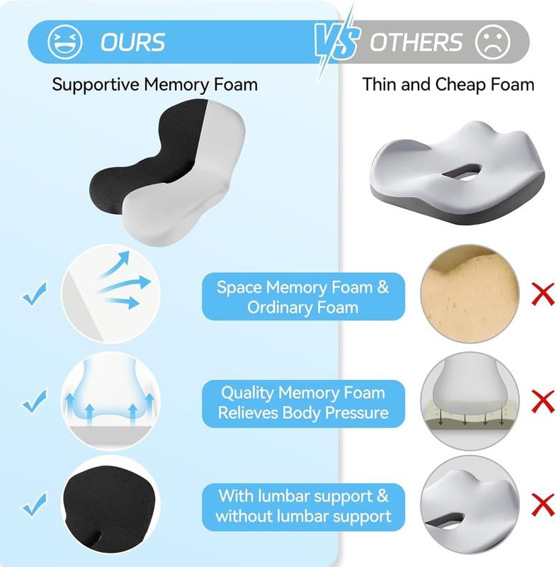 🚗 PROMO LIMITÉE 50% DE RÉDUCTION ! 🛡️ Coussin en Mousse à Mémoire de Forme Respirant – Antidérapant, Soutien Ergonomique, Housse en Maille ✨