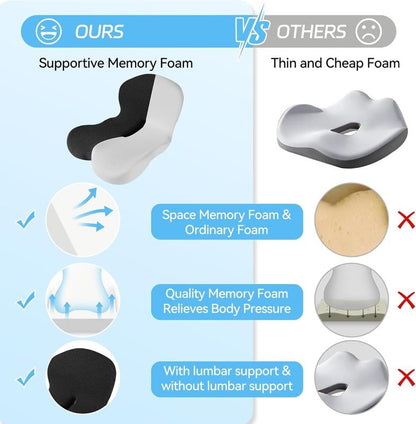 🚗 PROMO LIMITÉE 50% DE RÉDUCTION ! 🛡️ Coussin en Mousse à Mémoire de Forme Respirant – Antidérapant, Soutien Ergonomique, Housse en Maille ✨