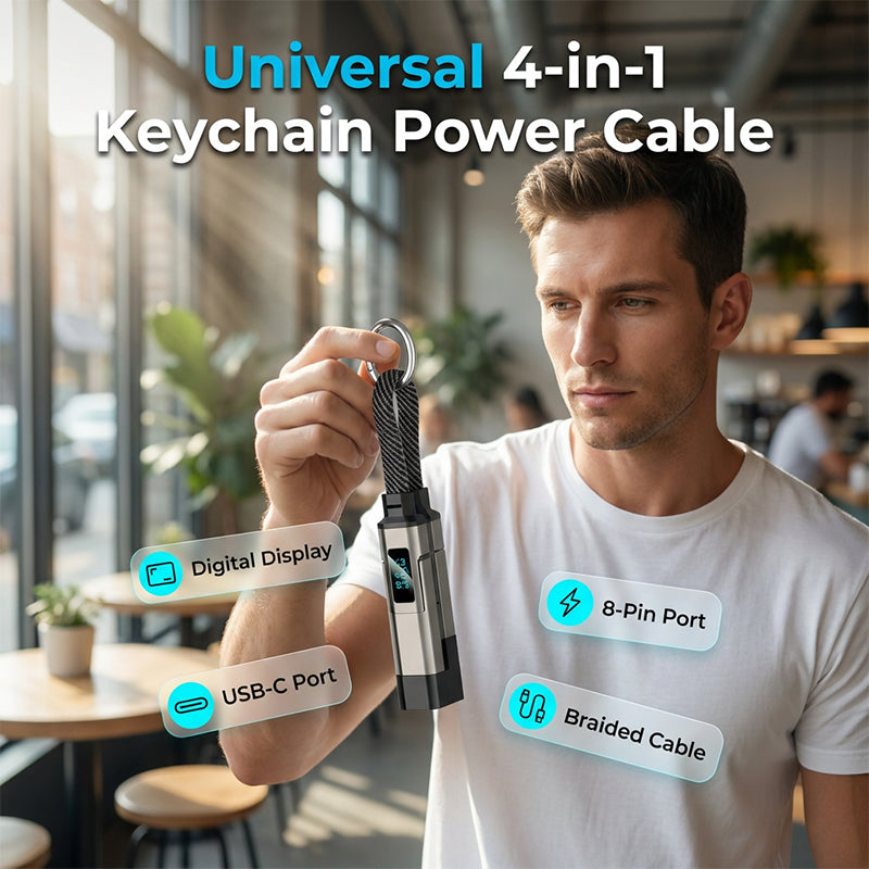 💐50% DE RÉDUCTION🔌Câble de charge 4 en 1 avec affichage numérique et anneau porte-clés – charge rapide, résistant aux nœuds et compact⚡🔑