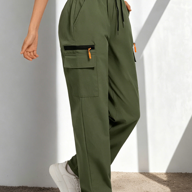 ✨ PROMO LIMITÉE 50% DE RÉDUCTION ! 👖 Pantalon Cargo Femme – Cordon, Poches, Coupe Droite 🌿