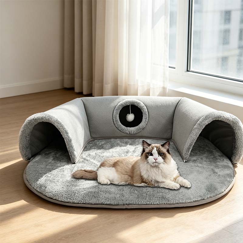 🐱 PROMOTION LIMITÉE -56% ! ✨ Lit tunnel pour chat 2-en-1 – Peluche, pliable, compact 🎾