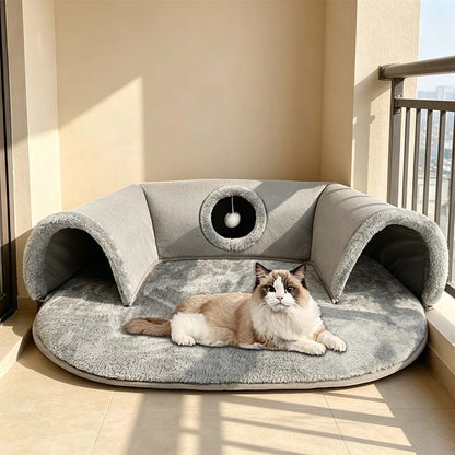 🐱 PROMOTION LIMITÉE -56% ! ✨ Lit tunnel pour chat 2-en-1 – Peluche, pliable, compact 🎾