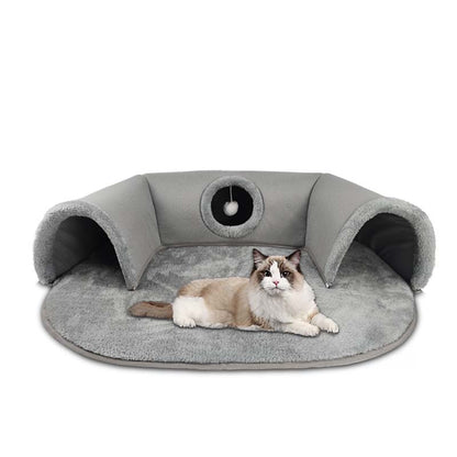 🐱 PROMOTION LIMITÉE -56% ! ✨ Lit tunnel pour chat 2-en-1 – Peluche, pliable, compact 🎾