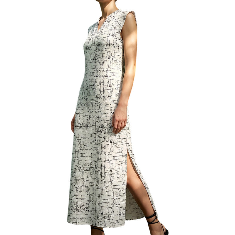 👗Vente Flash -50% Dernier Jour👗 Robe Maxi Sans Manches Col V avec Fente Latérale pour Femme
