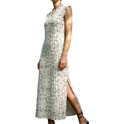 👗Vente Flash -50% Dernier Jour👗 Robe Maxi Sans Manches Col V avec Fente Latérale pour Femme