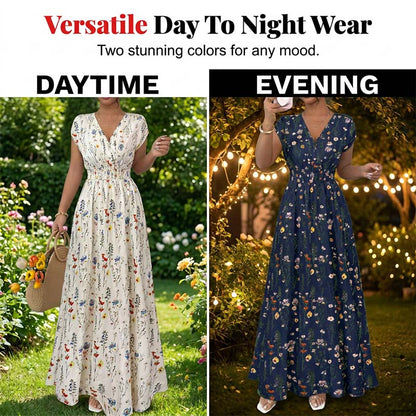 👗Robe Longue Fleurie à Col V et Taille Smockée pour Femme✨