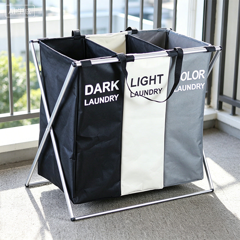 🧺 Panier à Linge Pliable 3 Compartiments | Tri Facile & Gain de Place ✨