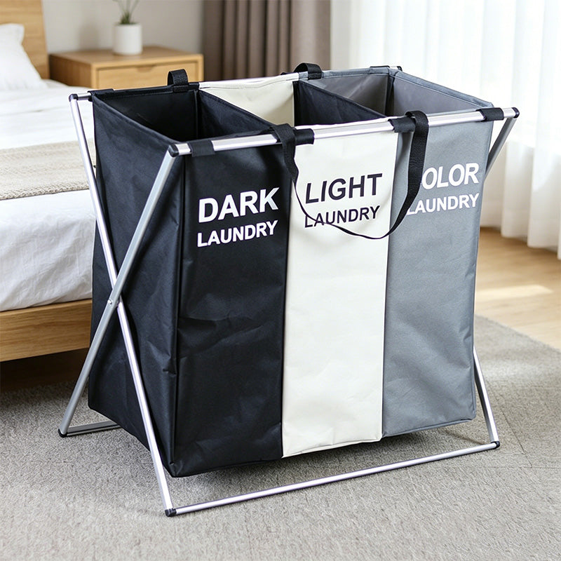 🧺 Panier à Linge Pliable 3 Compartiments | Tri Facile & Gain de Place ✨