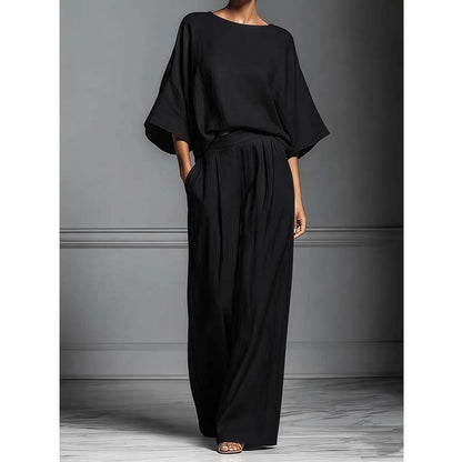 🌿 Ensemble Lin Français Style Provence – Top Manches Évasées & Pantalon Large, Élégance Naturelle pour l’Été