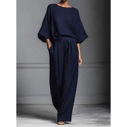 🌿 Ensemble Lin Français Style Provence – Top Manches Évasées & Pantalon Large, Élégance Naturelle pour l’Été