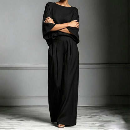 🌿 Ensemble Lin Français Style Provence – Top Manches Évasées & Pantalon Large, Élégance Naturelle pour l’Été
