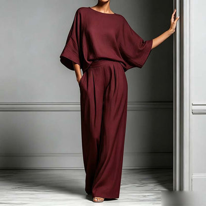 🌿 Ensemble Lin Français Style Provence – Top Manches Évasées & Pantalon Large, Élégance Naturelle pour l’Été