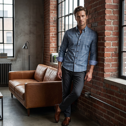 👔 PROMO LIMITÉE 50% DE RÉDUCTION ! 💥 Chemise Homme Coupe Moderne à Carreaux – Boutons Rouges, Col Boutonnière, Tissu Premium ✨