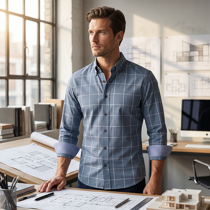 👔 PROMO LIMITÉE 50% DE RÉDUCTION ! 💥 Chemise Homme Coupe Moderne à Carreaux – Boutons Rouges, Col Boutonnière, Tissu Premium ✨