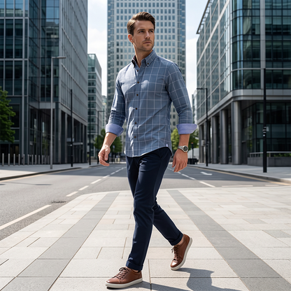 👔 PROMO LIMITÉE 50% DE RÉDUCTION ! 💥 Chemise Homme Coupe Moderne à Carreaux – Boutons Rouges, Col Boutonnière, Tissu Premium ✨
